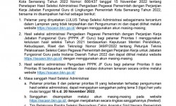 Pengumuman Hasil Seleksi Administrasi Pengadaan Pegawai Pemerintah Dengan Perjanjian Kerja (PPPK) Jabatan Fungsional Guru di Lingkungan Pemerintah Kota Semarang Tahun 2022
