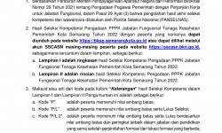 Pengumuman Kelulusan Hasil Seleksi Kompetensi Pengadaan Pegawai Pemerintah dengan Perjanjian Kerja (PPPK) Jabatan Fungsional Tenaga Kesehatan Pemerintah Kota Semarang Tahun 2022