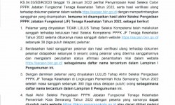 Pengumuman Hasil Akhir Seleksi Pengadaan PPPK Jabatan Fungsional Tenaga Kesehatan di Lingkungan Pemerintah Kota Semarang Tahun 2022