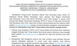 Pengumuman Hasil Seleksi Administrasi Setelah Masa Sanggah Pengadaan Pegawai Pemerintah Dengan Perjanjian Kerja (PPPK) Jabatan Fungsional Teknis di Lingkungan Pemerintah Kota Semarang Tahun 2022