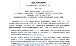 Pengumuman Hasil Akhir Seleksi Pengadaan Pegawai Pemerintah Dengan Perjanjian Kerja (PPPK) Jabatan Fungsional Guru di Lingkungan Pemerintah Kota Semarang Tahun 2022
