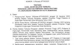 Pengumuman Penetapan Hasil Tes Kompetensi Dengan Metode Assessment Seleksi Terbuka Pengisian Jabatan Pimpinan Tinggi Pratama Di Lingkungan Pemerintah Kota Semarang Tahun 2023