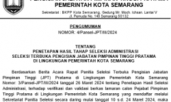 Pengumuman Hasil Seleksi Administrasi Seleksi Terbuka Jabatan Pimpinan Tinggi Pratama Pemerintah Kota Semarang Tahun 2024