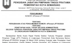 Perubahan Pengumuman Hasil Seleksi Administrasi Seleksi Terbuka Jabatan Pimpinan Tinggi Pratama Pemerintah Kota Semarang Tahun 2024
