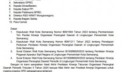 Pengumuman Nomor: B/2157/000.8.6.3/VII/2024 tentang Penyampaian Hasil Akhir Penilaian Kinerja Organisasi Perangkat Daerah Periodik Triwulan II Tahun 2024 di Lingkungan Pemerintah Kota Semarang