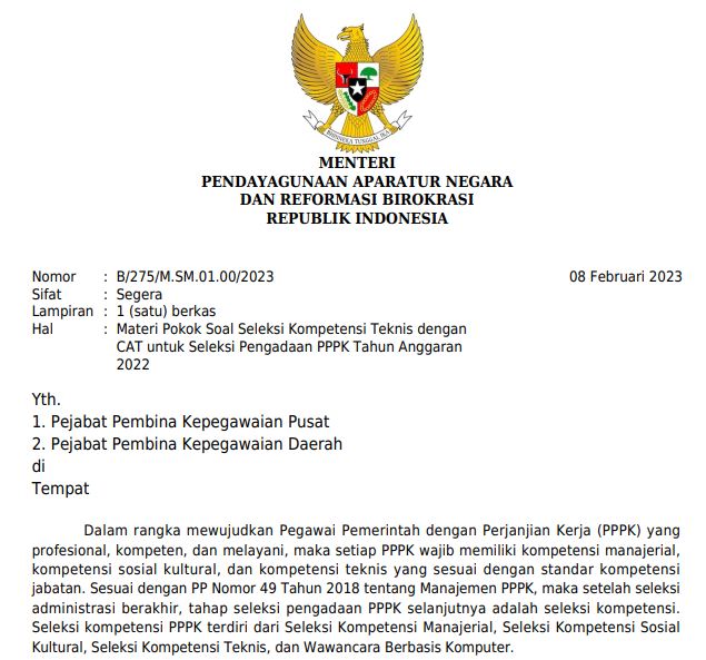 Materi Pokok Soal Seleksi Kompetensi Teknis CAT Pengadaan PPPK 2022