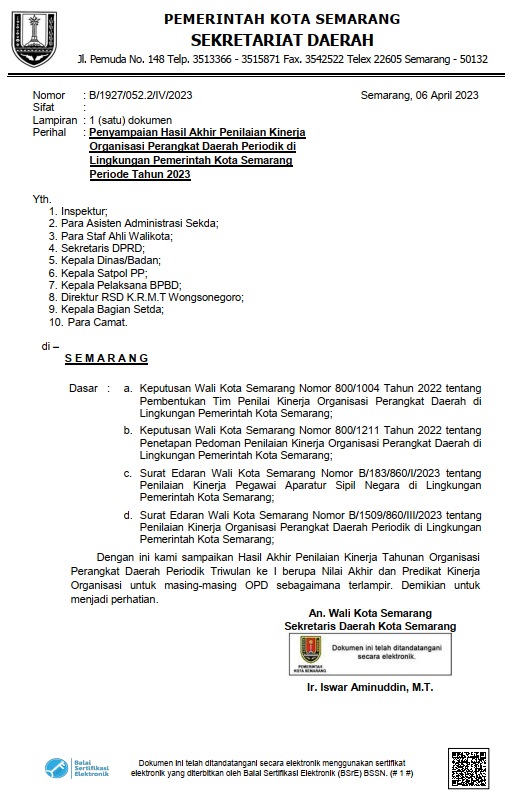 Penilaian Kinerja Organisasi Periodik Triwulan I