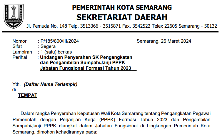 Undangan Penyerahan SK Pengangkatan dan Pengambilan Sumpah/Janji PPPK  Jabatan Fungsional Formasi 2023